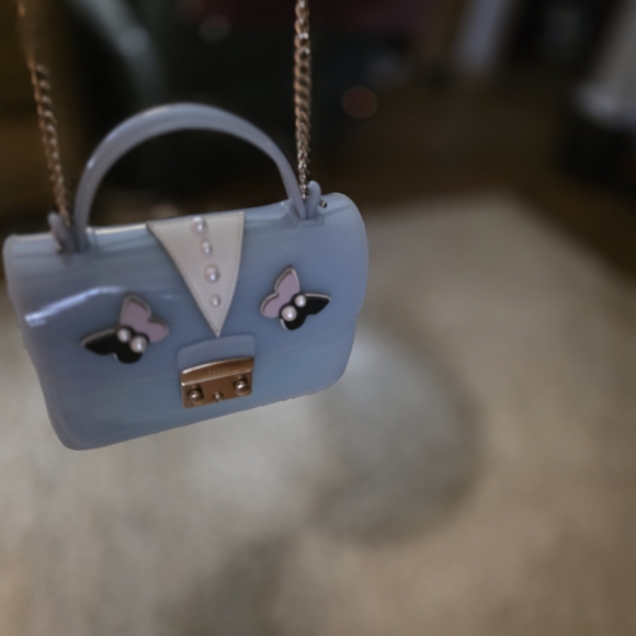 Furla Blue Mini Jelly Top-Handle Bag with Pearl Butterfly Detail - Picture 8 of 16